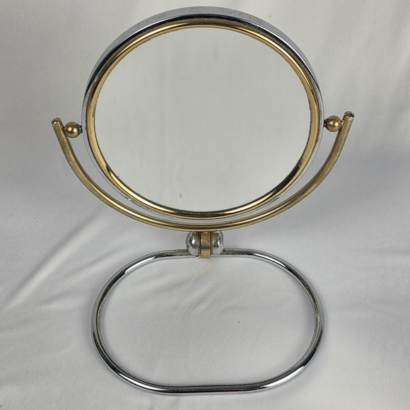 Other - Vintage 5" Double Sided Folding Magnifying Travel Vanity Mirror MCM Chrome Brass